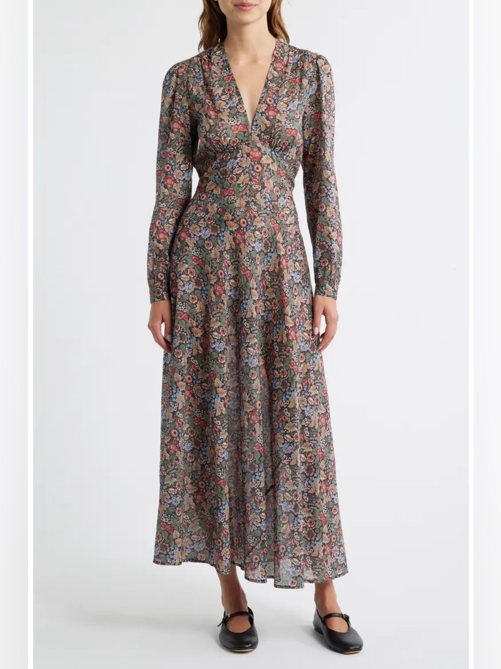 DOEN Charleston Floral Long Sleeve Cotton Maxi Dress Wildberry Thicket Size L - Picture 3 of 16